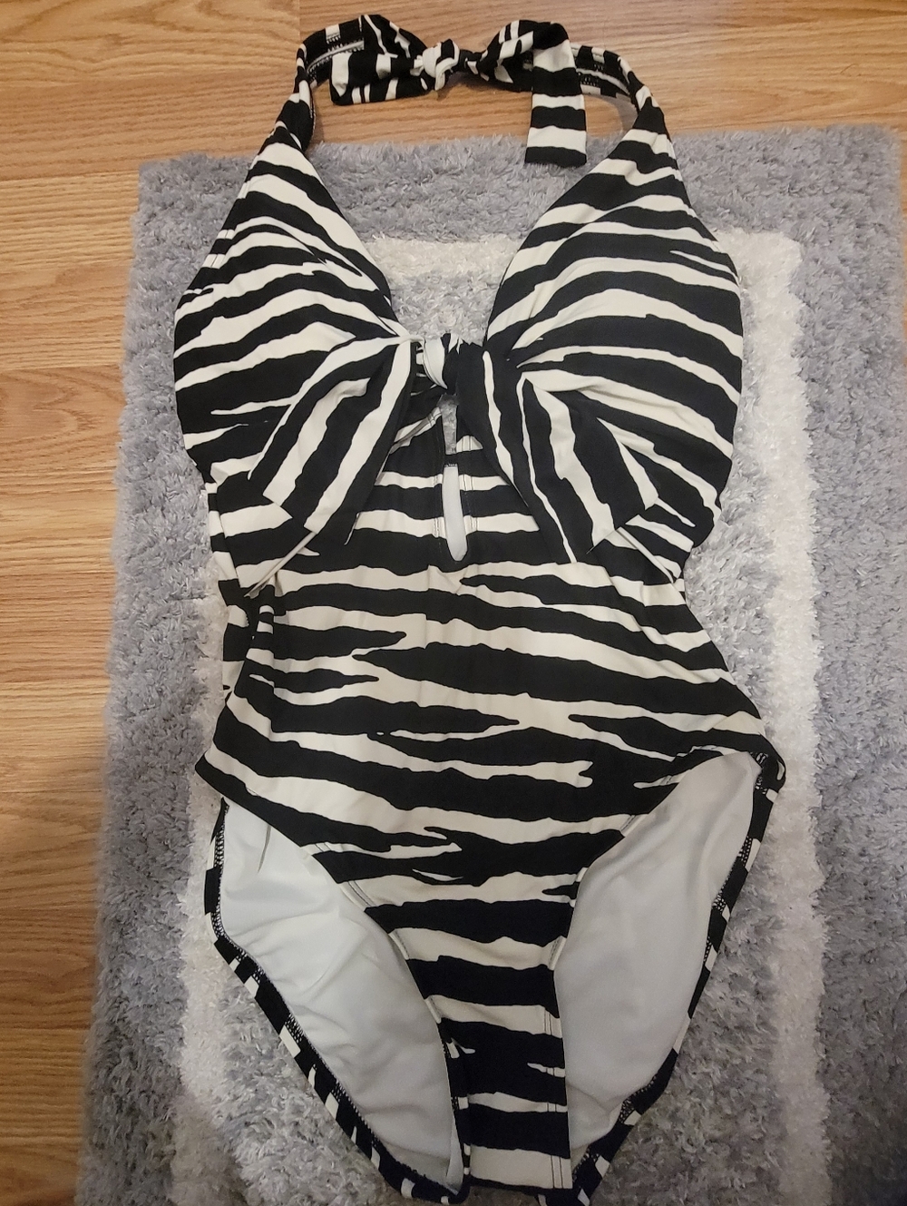 Vince Camuto Zebra Tie Front Halter One-Piece Swimsuit